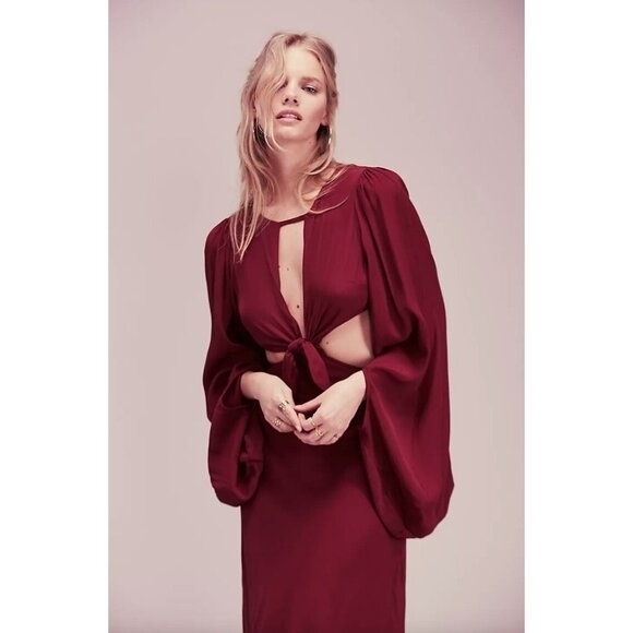 NEW‎ Free People Womens 2 Draped The Sun Dress Burgundy Open Back Maxi Size 6 - Picture 2 of 16